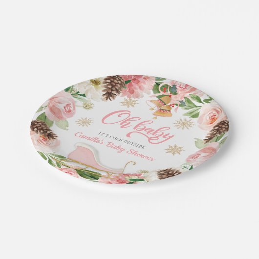 オベビーウィンターガールベビーシャワーパーソナライズされた紙 ペーパープレート (アングル)