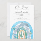 オベビーウオーターカラーイルカベビーベビーシャワー 招待状 (正面)