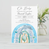 オベビーウオーターカラーイルカベビーベビーシャワー 招待状 (スタンド正面)