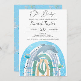 オベビーウオーターカラーイルカベビーベビーシャワー 招待状