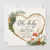 オベビーウッドスライスきのこの秋ベビーシャワー 招待状 (正面)