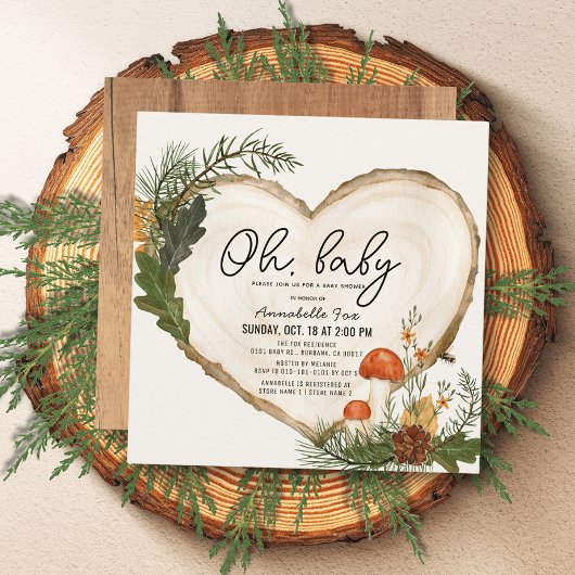 オベビーウッドスライスきのこの赤ちゃんシャワーbyメール 招待状