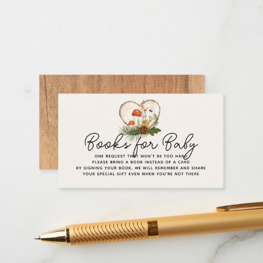 オベビーウッドスライス秋赤ちゃんシャワーブックリクエスト エンクロージャーカード (正面/裏面インサイチュ)