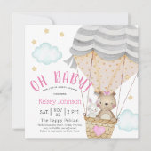 オベビーウッドランドテディベアピンクベビーシャワー 招待状 (正面)