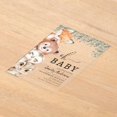 オベビーウッドランド動物ベビーシャワー アクリル招待状 (レイダウン)