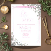 オベビーエレガントの緑とピンクの赤ちゃんシャワー 招待状