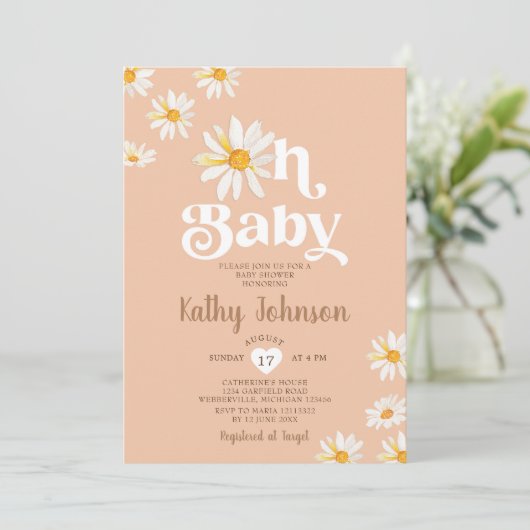 オベビーエレガントデイジーフラワーズボホベイビーシャワー 招待状 (スタンド正面)