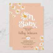 オベビーエレガントデイジーフラワーズボホベイビーシャワー 招待状 (正面/裏面)