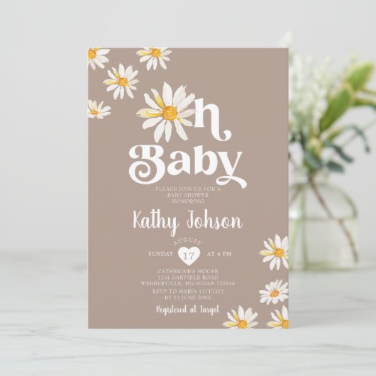オベビーエレガントデイジーフラワーズボホベイビーシャワー 招待状 (スタンド正面)