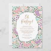 オベビーエレガントバタフライガーデンベイビーシャワーインバート 招待状 (正面)
