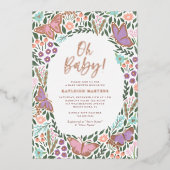 オベビーエレガントバタフライガーデンベイビーシャワー 箔招待状 (正面)