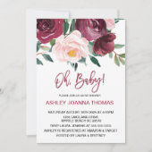 オベビーエレガントバーガンディ花ベビーシャワー 招待状 (正面)