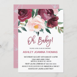 オベビーエレガントバーガンディ花ベビーシャワー 招待状