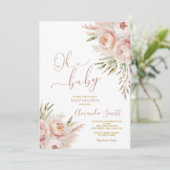オベビーエレガントボホピンクピーチフローラベビーシャワー 招待状 (スタンド正面)