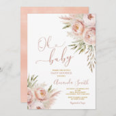オベビーエレガントボホピンクピーチフローラベビーシャワー 招待状 (正面/裏面)