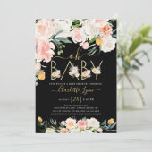 オベビーエレガント赤面ピンク金ゴールドフローラベビーシャワー 招待状 (スタンド正面)