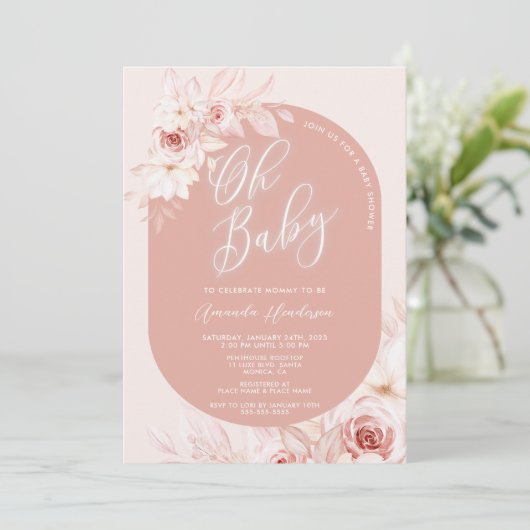 オベビーエレガント赤面フローラベビーシャワー 招待状 (スタンド正面)