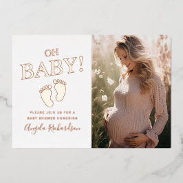 オベビーカスタムフォトベビーシャワー 箔招待状