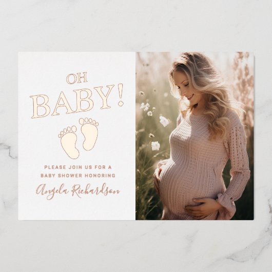 オベビーカスタムフォトベビーシャワー 箔招待状 (正面)