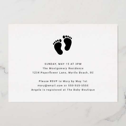 オベビーカスタムフォトベビーシャワー 箔招待状 (裏面)