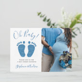 オベビーカップルのフォトブルーベビーシャワー 招待状 (スタンド正面)