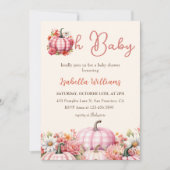 オベビーカボチャ秋フローラピンクベビーシャワー 招待状 (正面)