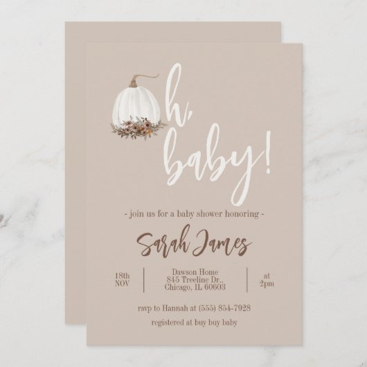 オベビーカボチャ赤ちゃんシャワー招待状 招待状 (正面/裏面)