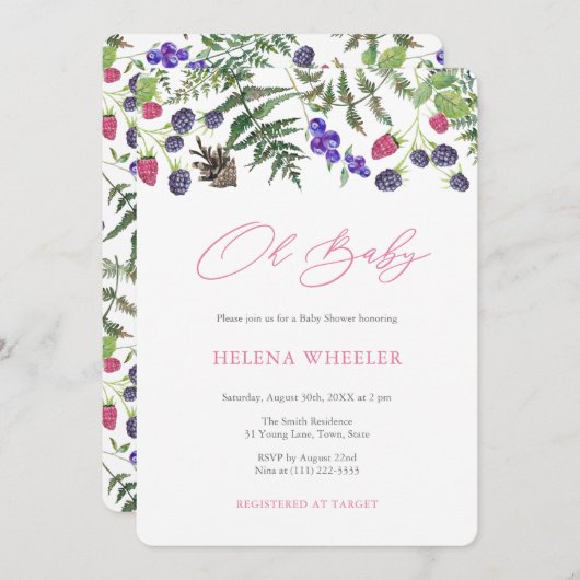 オベビーカントリーサイドウォークピクニックガールベビーシャワー 招待状 (正面/裏面)