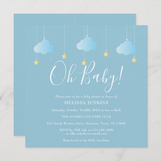 オベビーキラキラ赤ちゃんシャワー/散水 招待状 (正面/裏面)