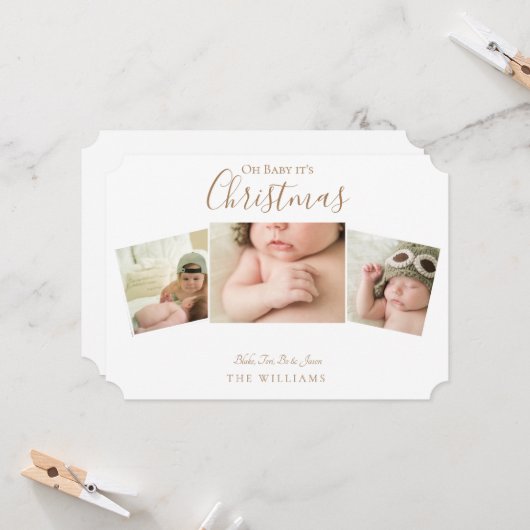 オベビークリスマスのコラージュ写真ホワイトチケット (正面/裏面インサイチュ)