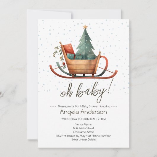 オベビークリスマスススズル赤ちゃんシャワー 招待状 (正面)