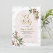 オベビークリスマスフローラ雪片ベビーシャワー 招待状 (スタンド正面)
