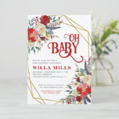 オベビークリスマス赤い緑の金ゴールド赤いシャワー 招待状 (スタンド正面)