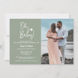 オベビーグリーンカスタムフォトカップルのシャワー 招待状