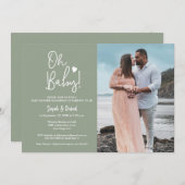 オベビーグリーンカスタムフォトカップルのシャワー 招待状 (正面/裏面)