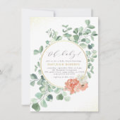 オベビーグリーンリーピンクフローラガールベビーシャワー 招待状 (正面)