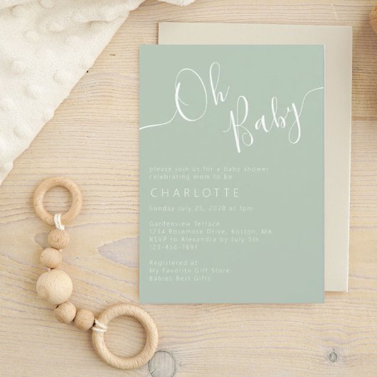 オベビーグリーン男女兼用ベビーシャワー 招待状