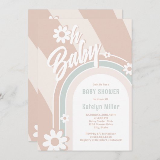 オベビーグルーヴィデイジーシャワー招待状 招待状 (正面/裏面)