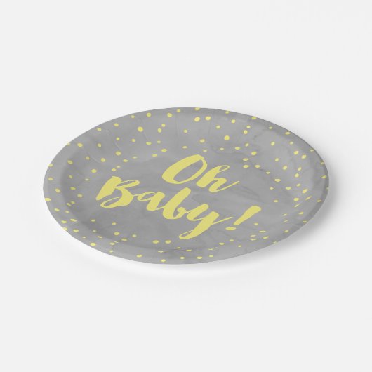 オベビーグレーと黄色の水色ベビーシャワー ペーパープレート (アングル)