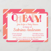 オベビーコーラルモダンタイポグラフィベビーシャワー 招待状 (正面/裏面)