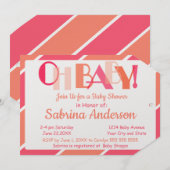 オベビーコーラルモダンタイポグラフィベビーシャワー 招待状 (正面/裏面)