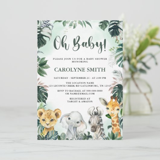 オベビーサファリアニマルズベビーシャワー招待状 招待状 (スタンド正面)
