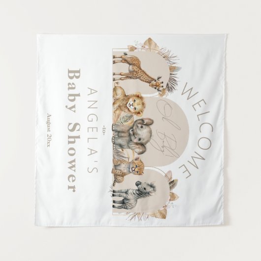 オベビーサファリアニマルズボホベイビーシャワーへようこそ タペストリー (正面(横))