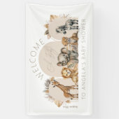 オベビーサファリアニマルズボホベイビーシャワーへようこそ 横断幕 (縦)