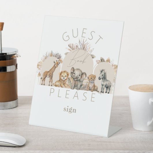 オベビーサファリアニマルズボホベイビーシャワーゲストブック 台座サイン (インサイチュ)