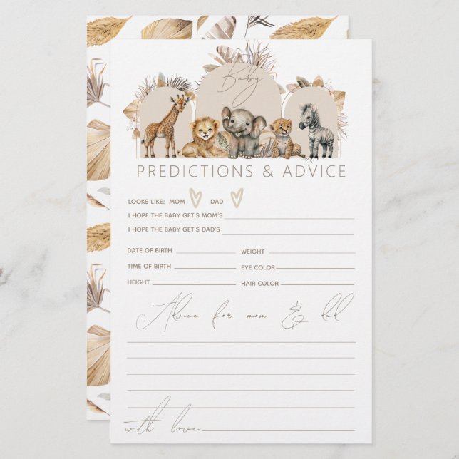 オベビーサファリアニマルズボホベイビーシャワーゲーム (正面/裏面)