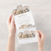 オベビーサファリアニマルズボホベビーシャワー オールインワン招待状 (貼ってはがせる)