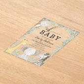オベビーサファリアニマルボーイズベビーシャワー アクリル招待状 (レイダウン)