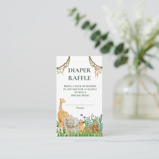 オベビーサファリジャングルベビーシャワーおむつラッフル エンクロージャーカード (スタンド正面)