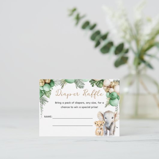 オベビーサファリ動物ジャングルグリーンベビーシャワー エンクロージャーカード (スタンド正面)